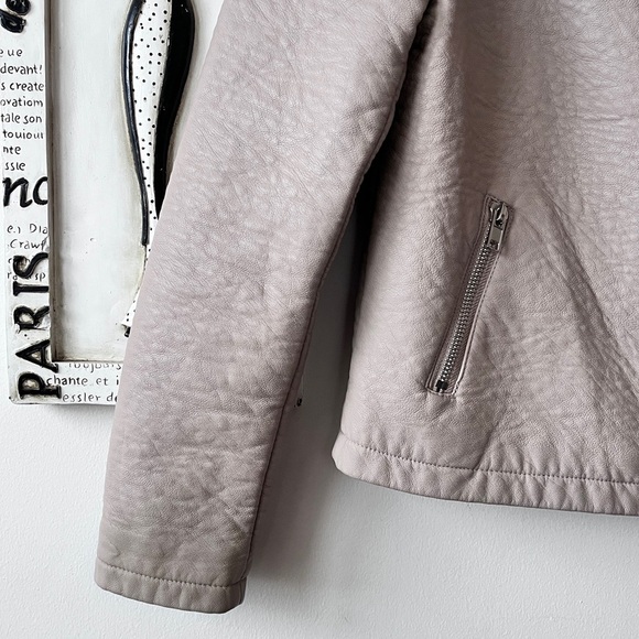 Forever 21 Boho Beige Faux Leather Moto Biker Jacket Eco-friendly Size S - Picture 2 of 5